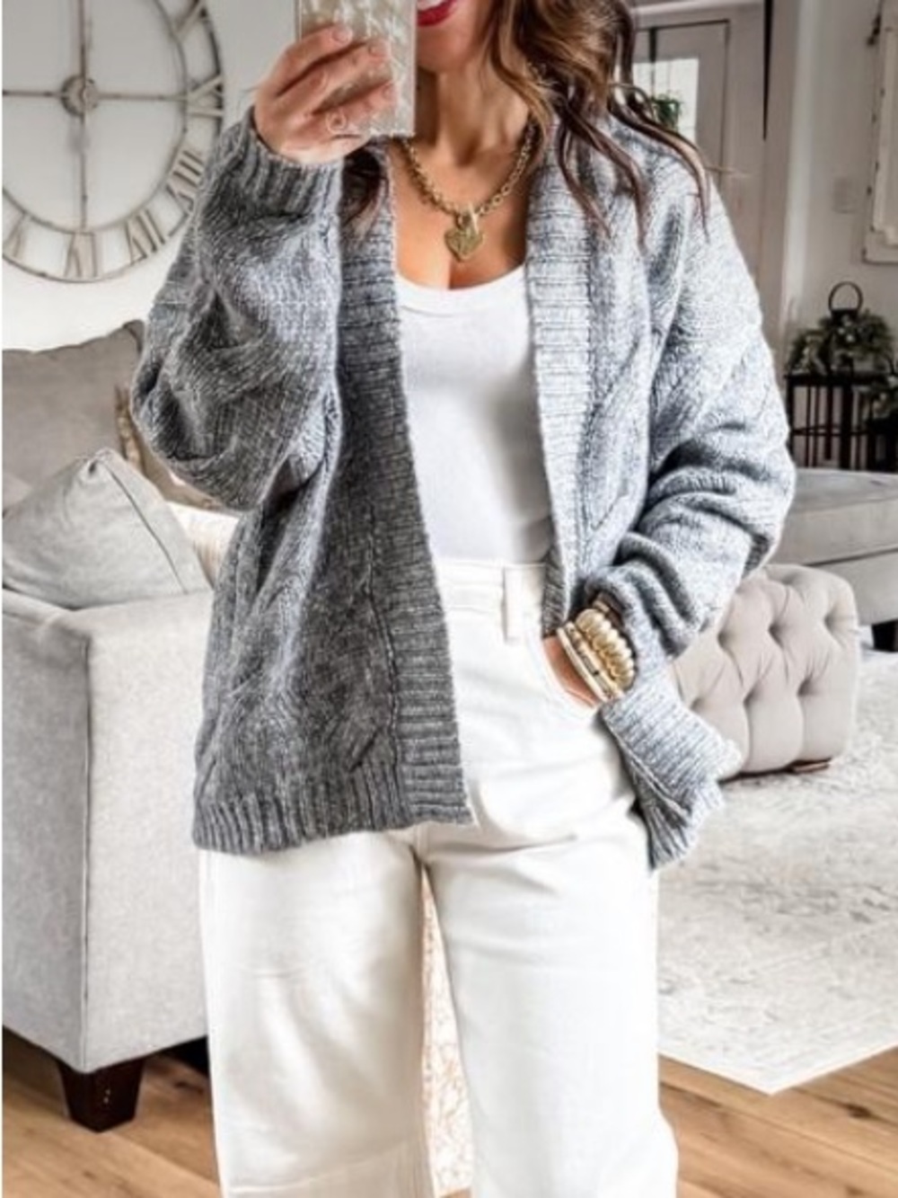Umgee Gray Open-Front Chunky Knit Cardigan🌻